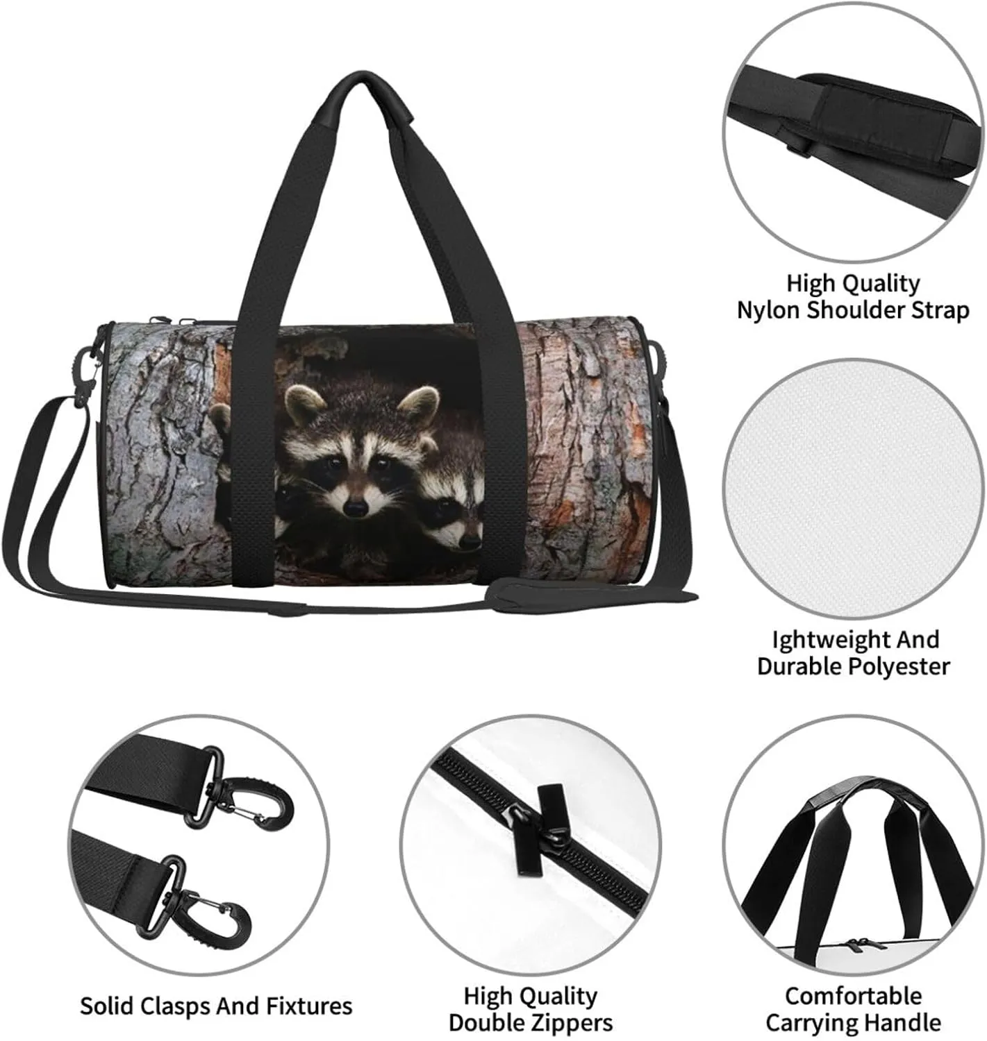 Travel Duffle Bag for Men Women, Cute Raccoon Family Duffle Bags for Sport Gym Overnight Luggage