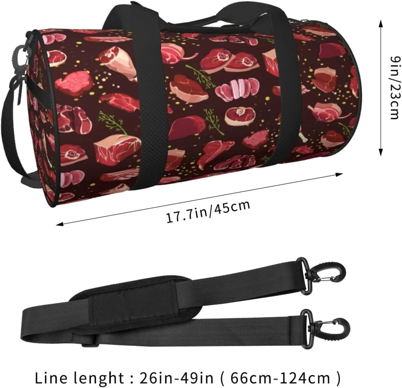 Travel Duffle Bag for Men Women, Cutting Beef Duffle Bags for Sport Gym Overnight Luggage
