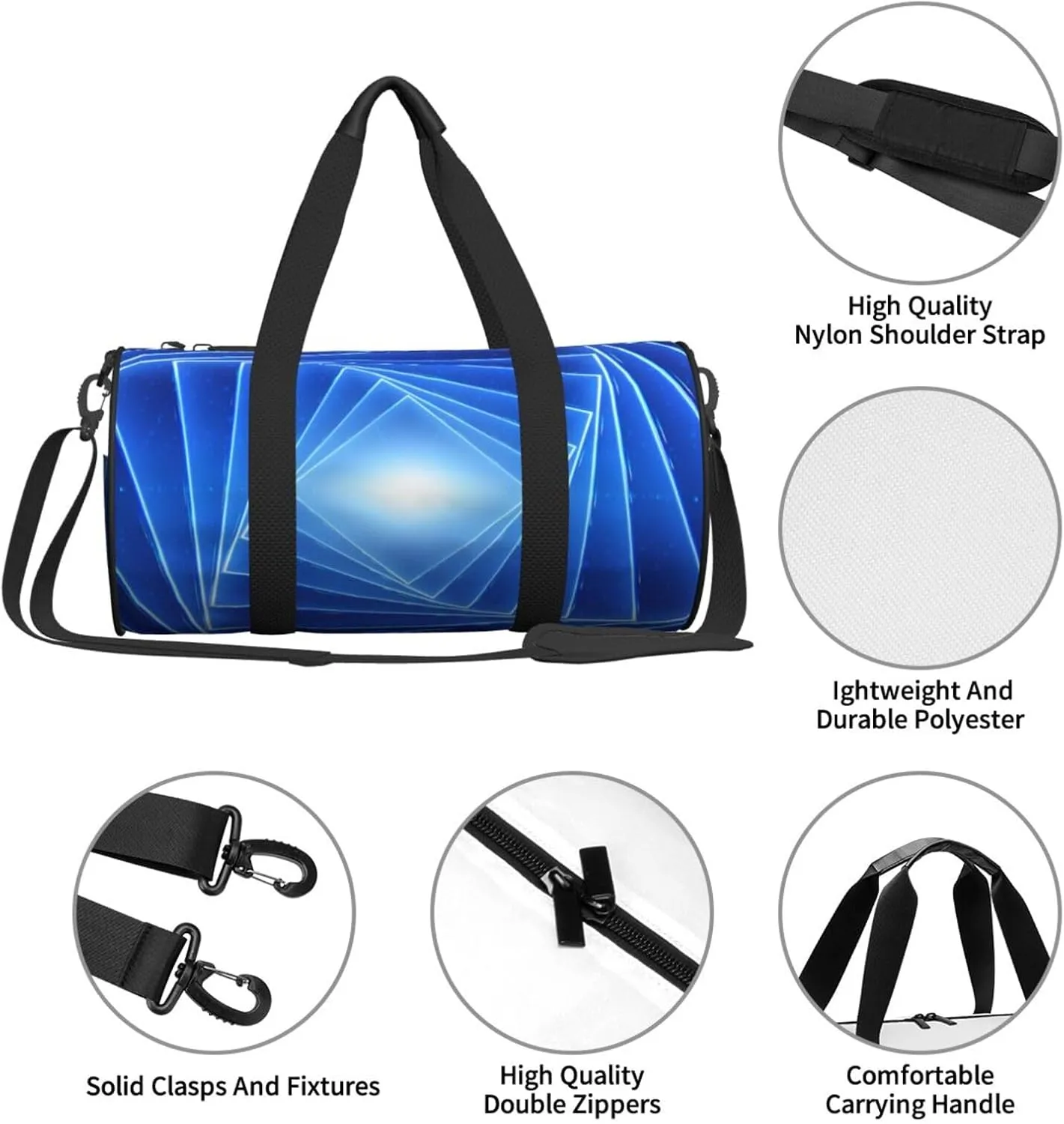 Travel Duffle Bag for Men Women, Data Flow Square Twisted Tunnel Duffle Bags for Sport Gym Overnight Luggage