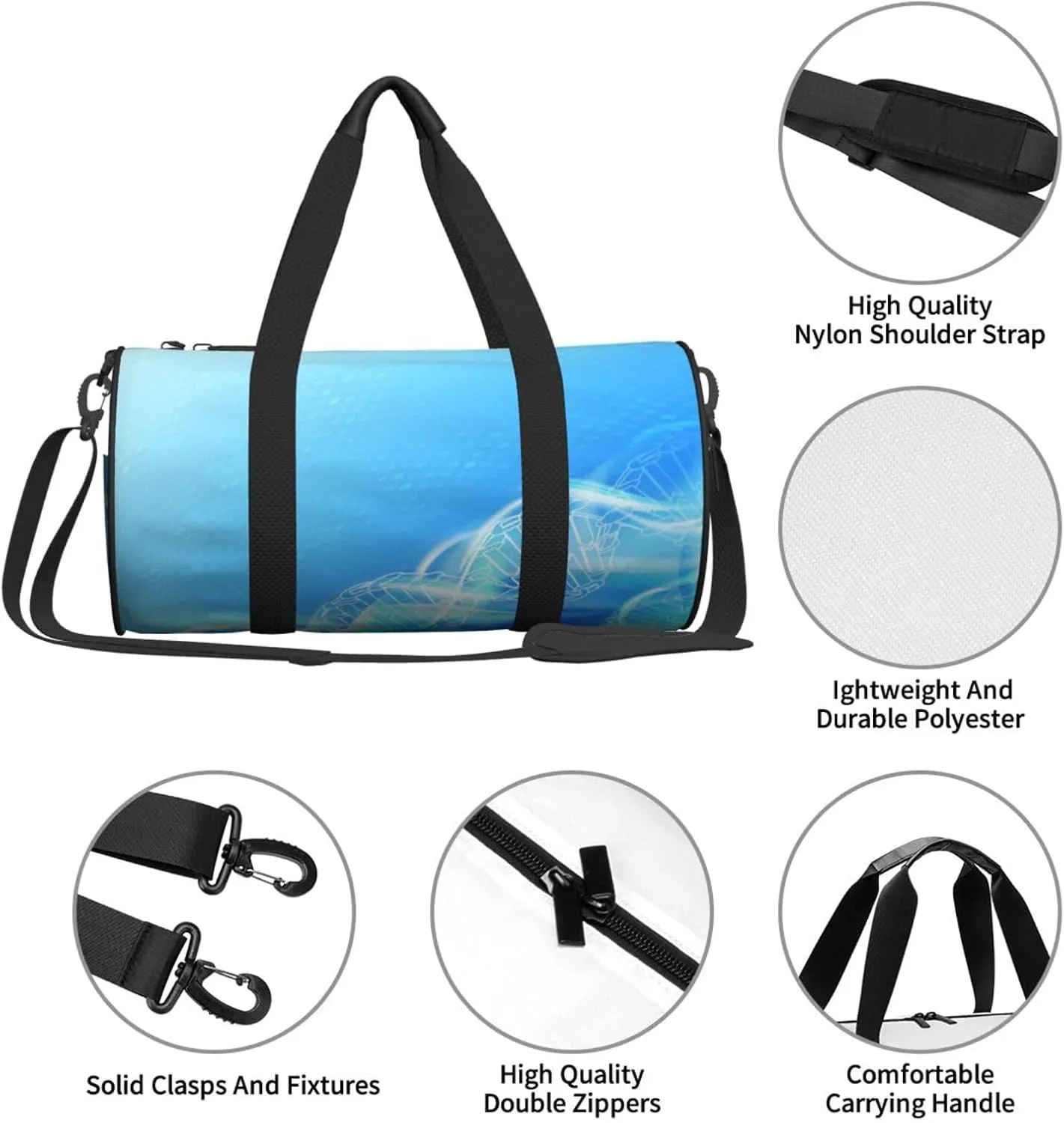 Travel Duffle Bag for Men Women, Dna Figures Duffle Bags for Sport Gym Overnight Luggage