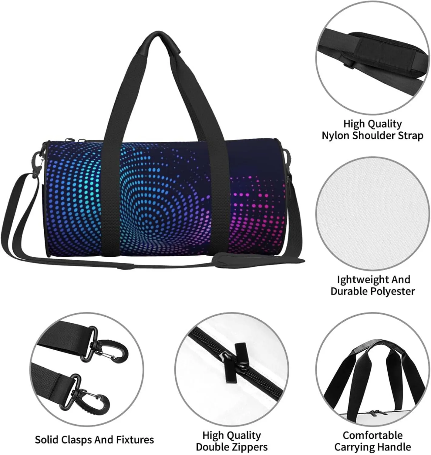 Travel Duffle Bag for Men Women, Dotted Duffle Bags for Sport Gym Overnight Luggage