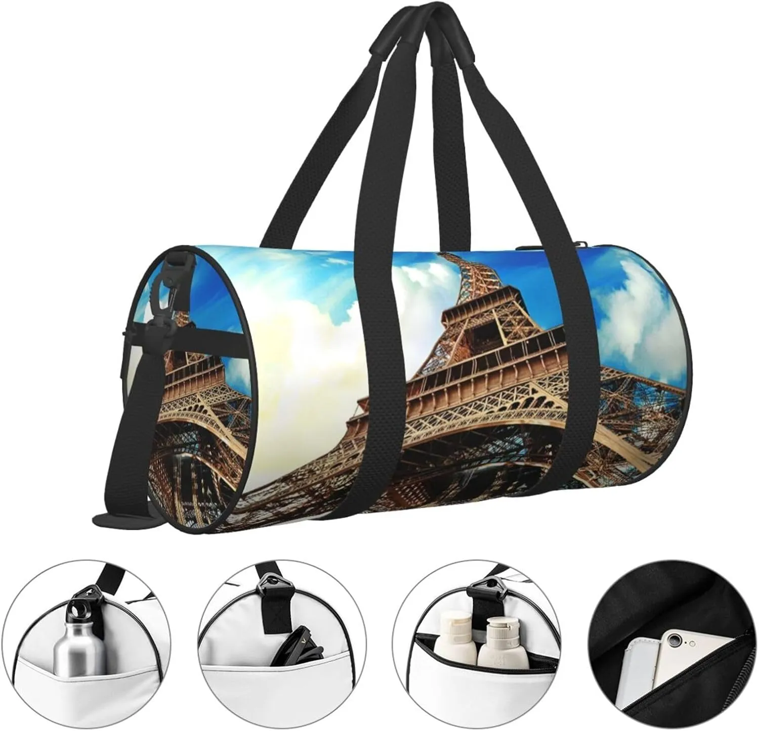 Travel Duffle Bag for Men Women, Eiffel Tower Paris France Duffle Bags for Sport Gym Overnight Luggage