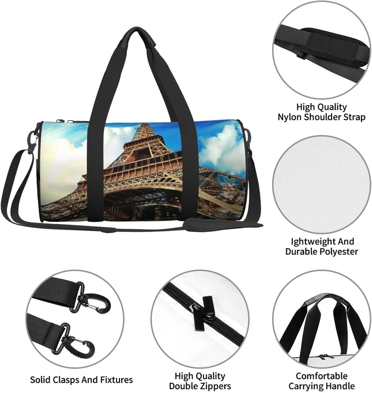 Travel Duffle Bag for Men Women, Eiffel Tower Paris France Duffle Bags for Sport Gym Overnight Luggage