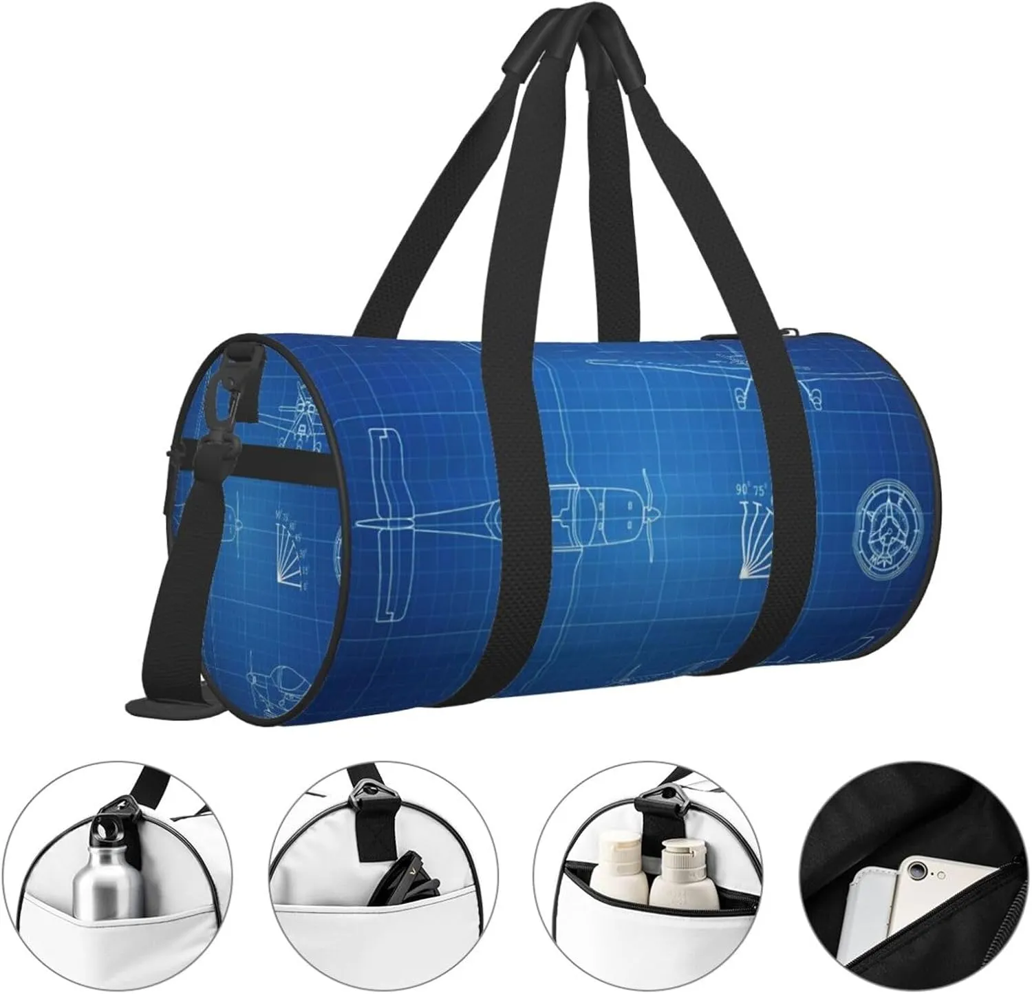 Travel Duffle Bag for Men Women, Engineering Blueprint Plane Fast Duffle Bags for Sport Gym Overnight Luggage
