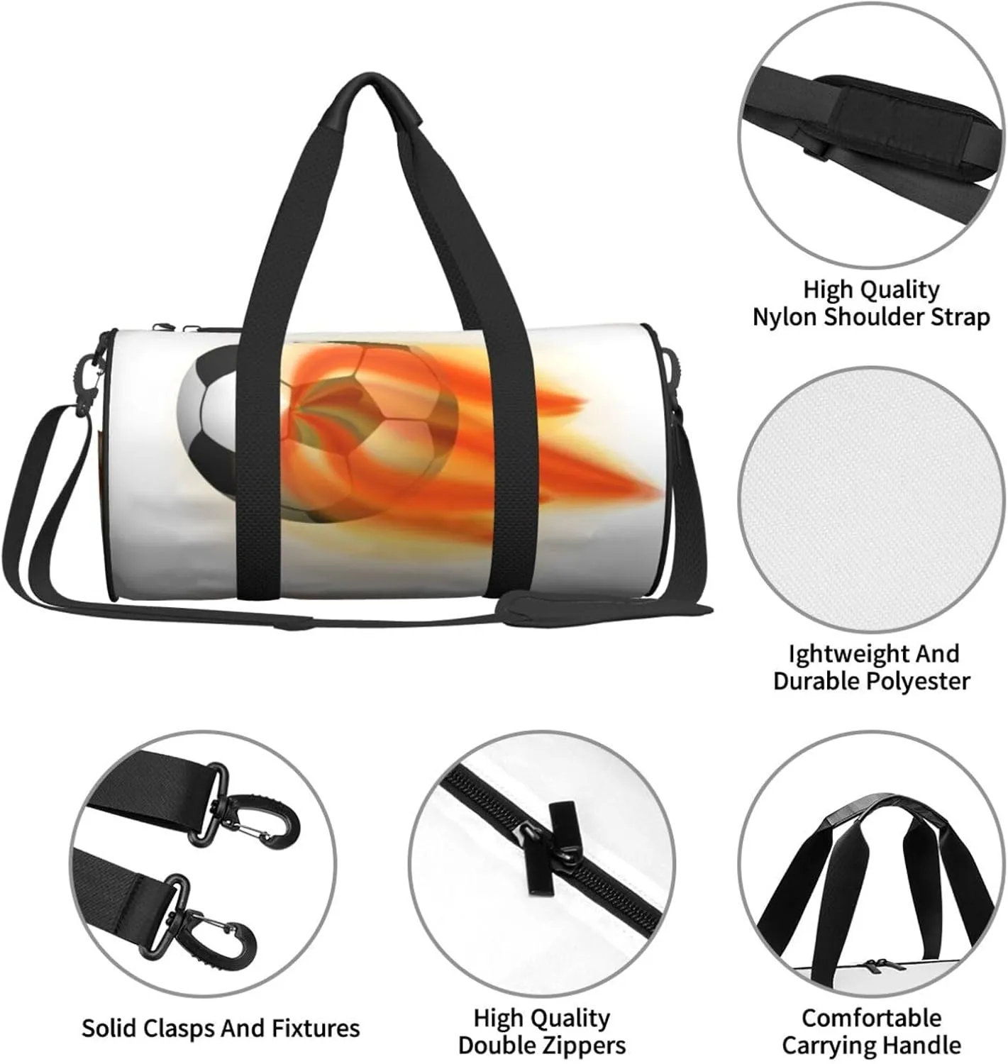 Travel Duffle Bag for Men Women, Flaming Soccer Ball Duffle Bags for Sport Gym Overnight Luggage