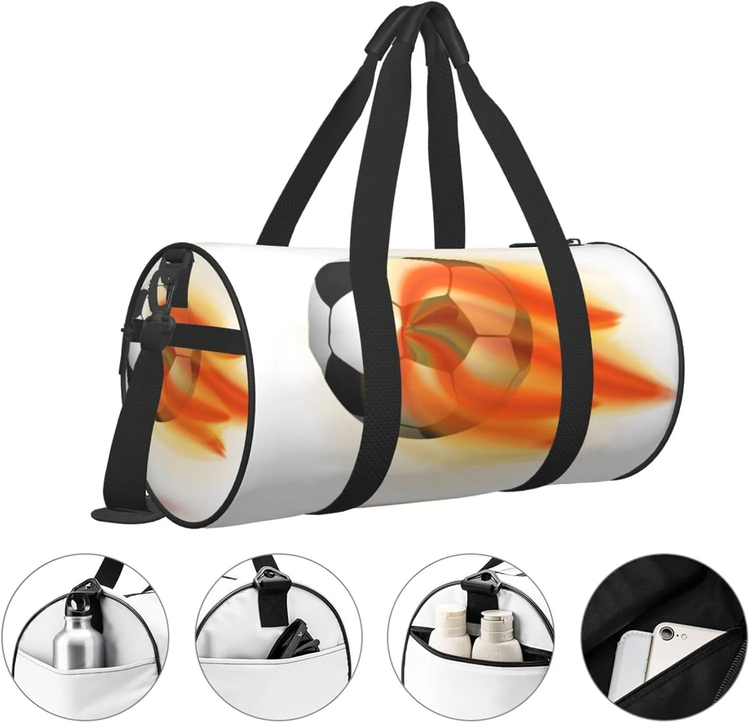 Travel Duffle Bag for Men Women, Flaming Soccer Ball Duffle Bags for Sport Gym Overnight Luggage