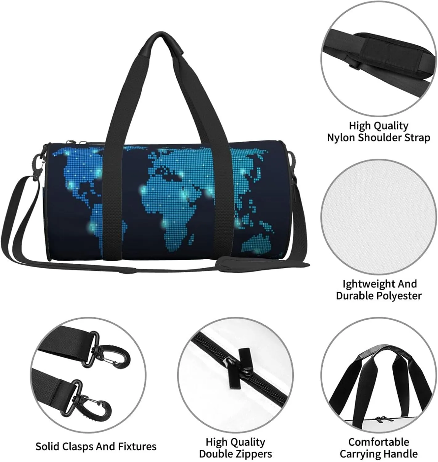 Travel Duffle Bag for Men Women, Global Network Duffle Bags for Sport Gym Overnight Luggage