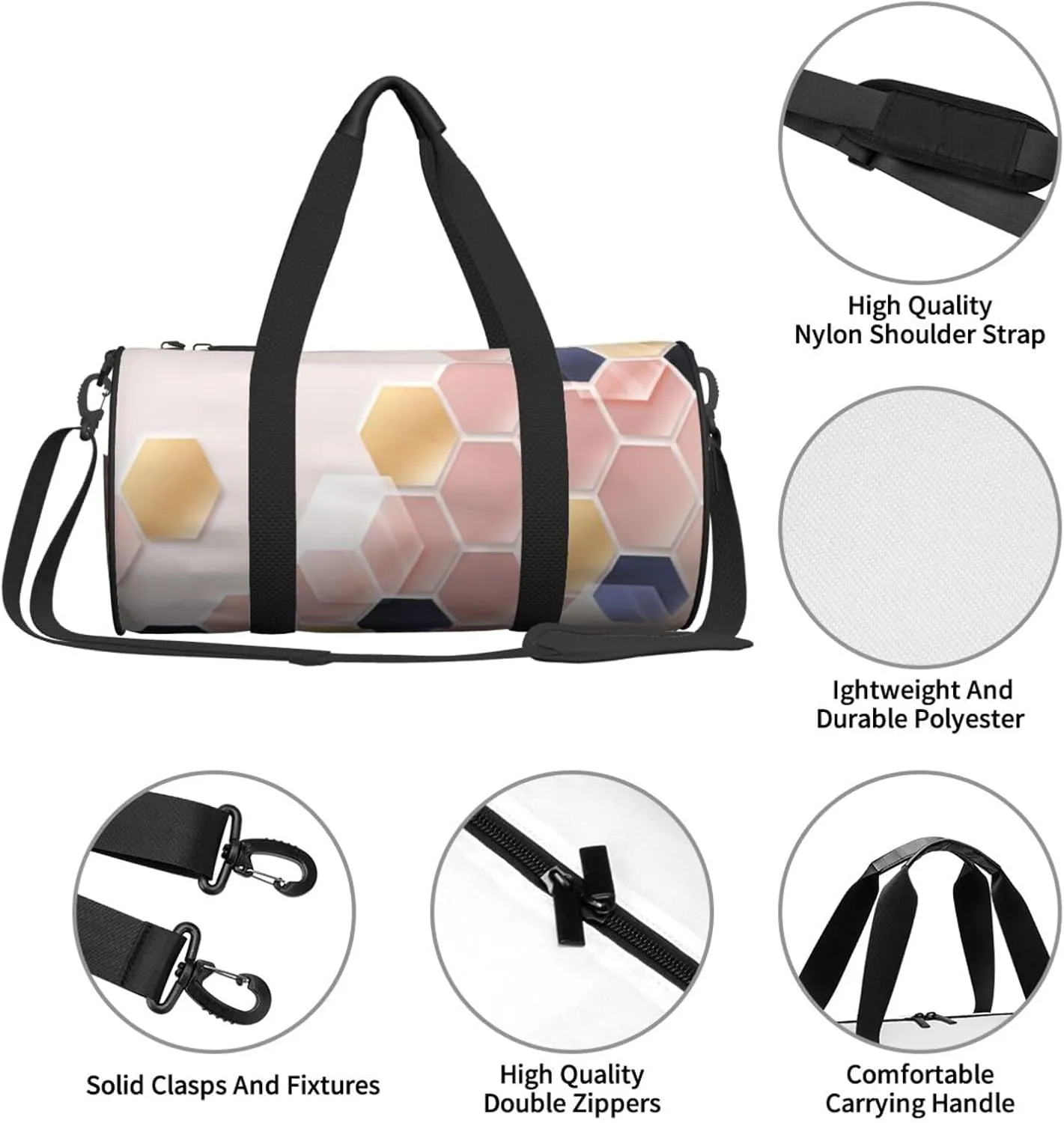 Travel Duffle Bag for Men Women, Hexagonal Duffle Bags for Sport Gym Overnight Luggage