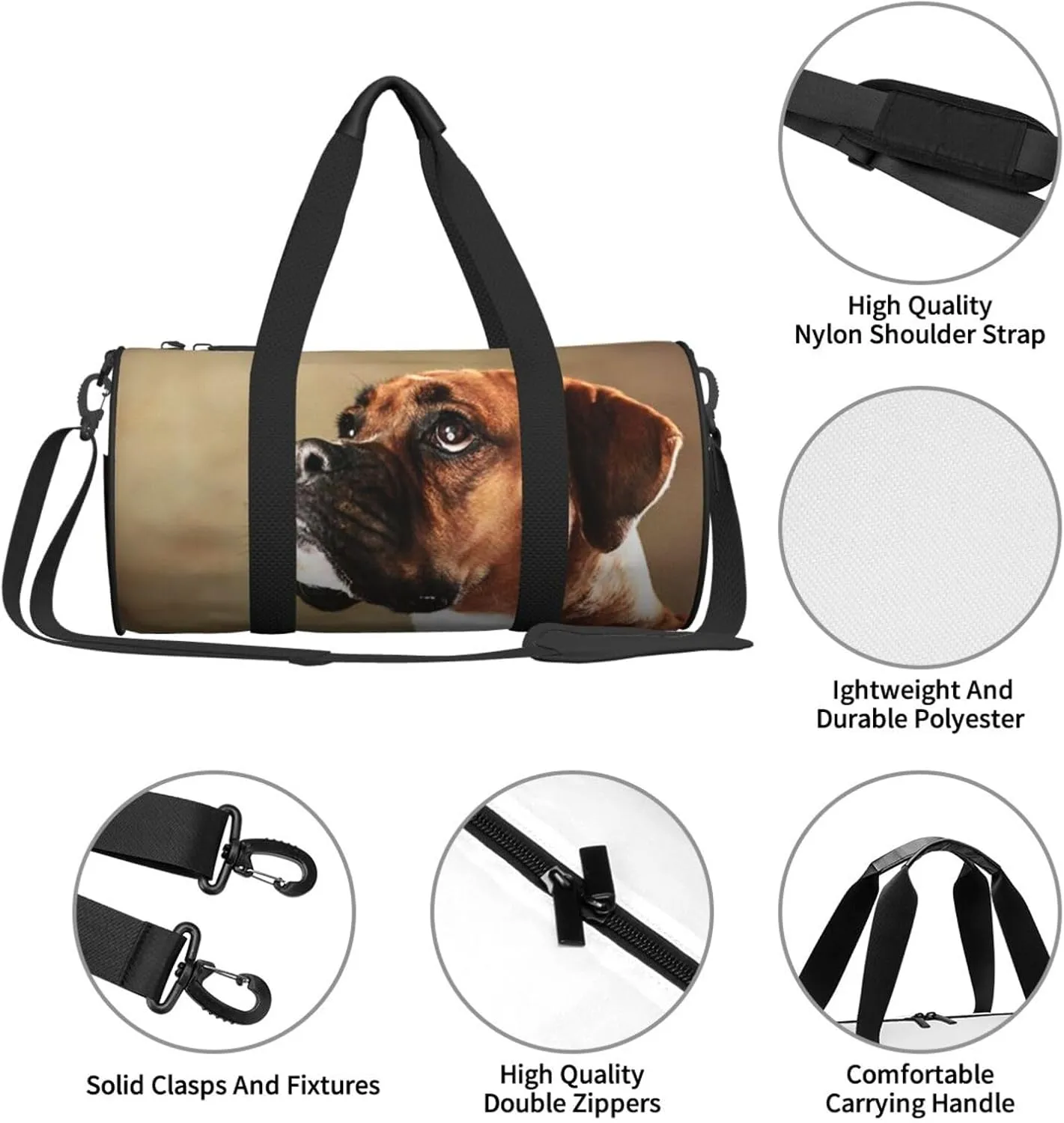 Travel Duffle Bag for Men Women, Lovely Boxer Dog Duffle Bags for Sport Gym Overnight Luggage