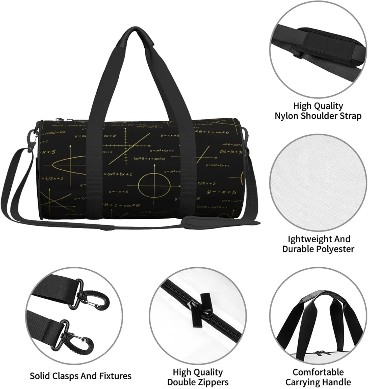 Travel Duffle Bag for Men Women, Math Mathematical Formula Teach Duffle Bags for Sport Gym Overnight Luggage