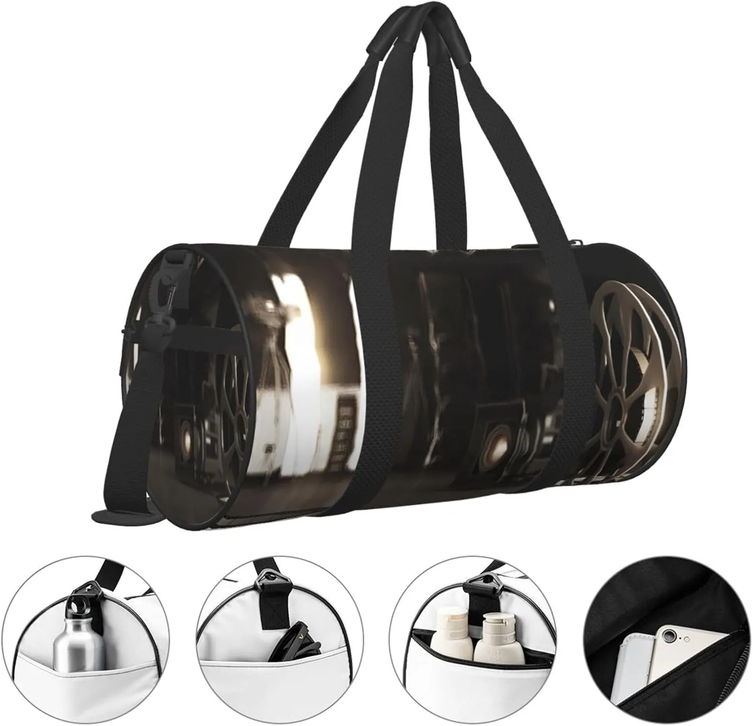 Travel Duffle Bag for Men Women, Movie Film Reel Tape Cinema Duffle Bags for Sport Gym Overnight Luggage