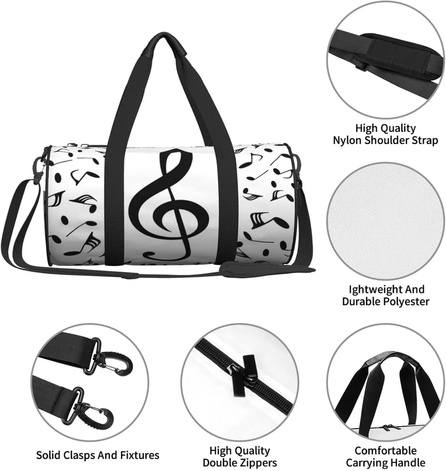 Travel Duffle Bag for Men Women, Music Musical Notes Duffle Bags for Sport Gym Overnight Luggage