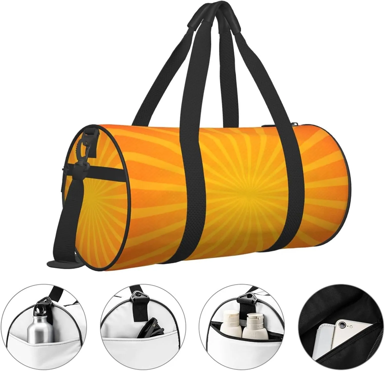 Travel Duffle Bag for Men Women, Orange Sunburst Duffle Bags for Sport Gym Overnight Luggage