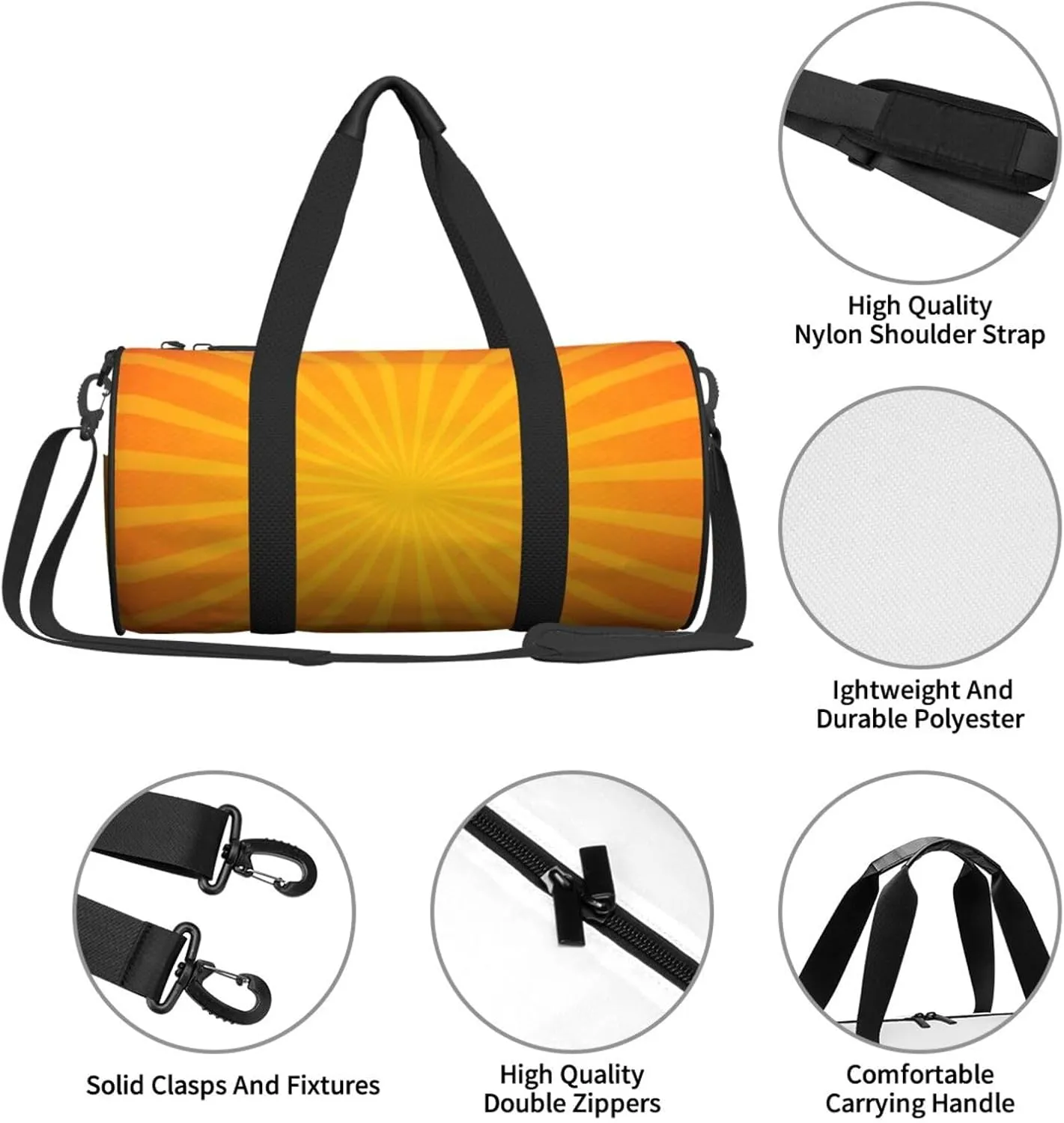 Travel Duffle Bag for Men Women, Orange Sunburst Duffle Bags for Sport Gym Overnight Luggage