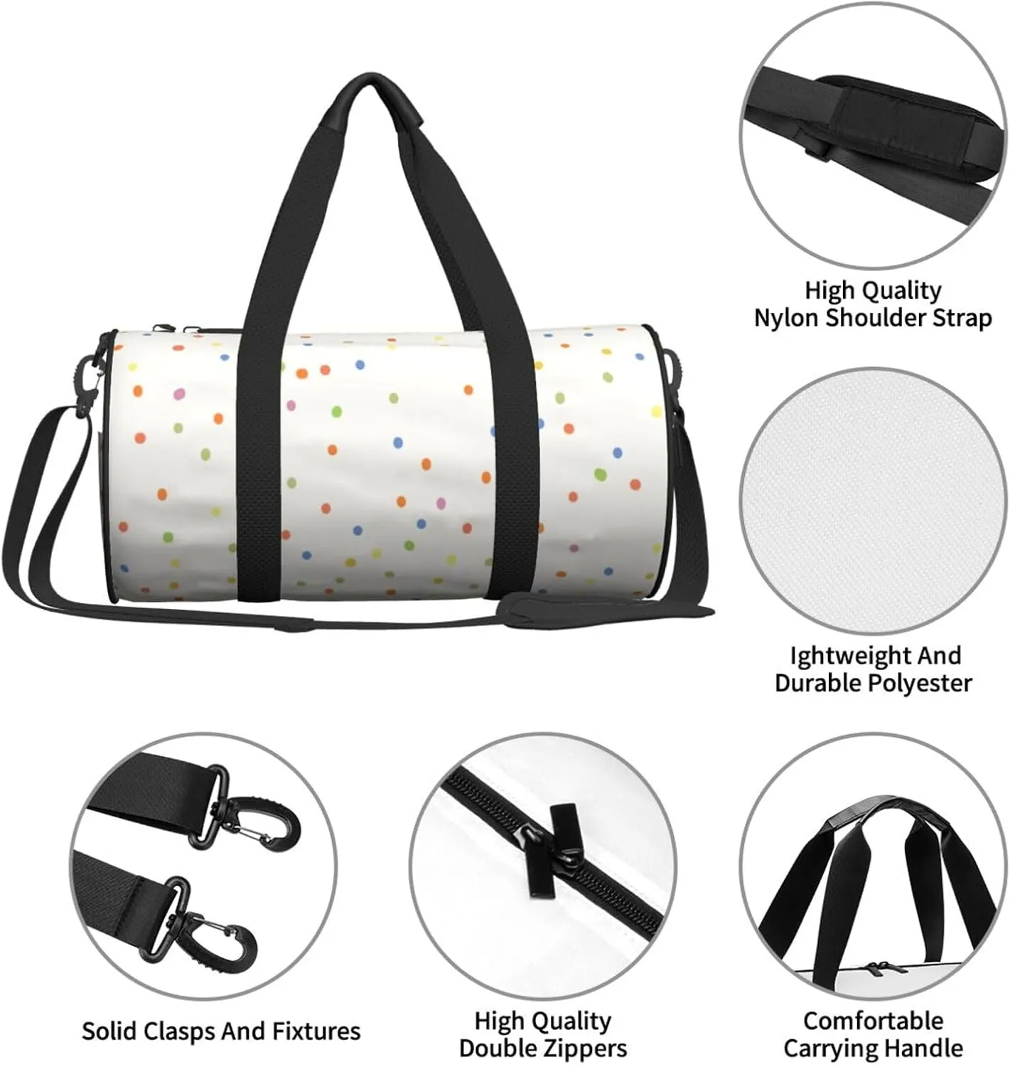 Travel Duffle Bag for Men Women, Polka Dot Duffle Bags for Sport Gym Overnight Luggage