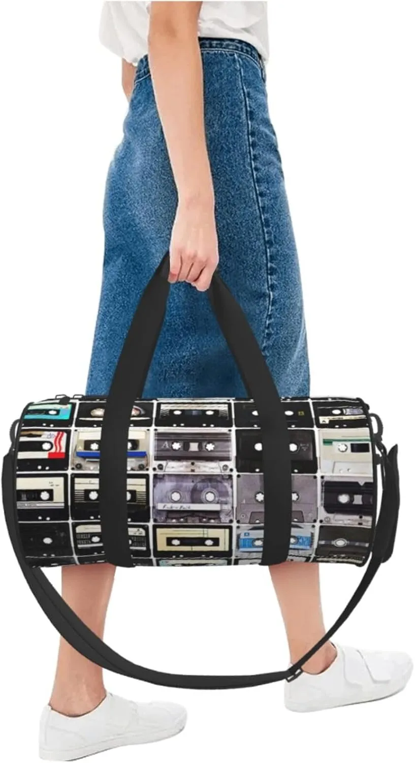 Travel Duffle Bag for Men Women, Retro Cassette Tape Duffle Bags for Sport Gym Overnight Luggage