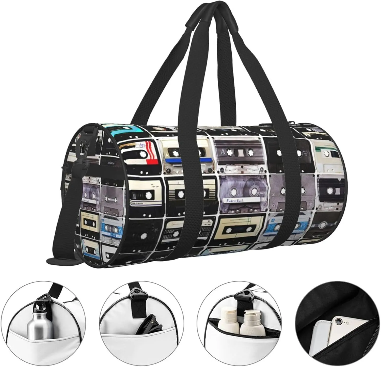 Travel Duffle Bag for Men Women, Retro Cassette Tape Duffle Bags for Sport Gym Overnight Luggage