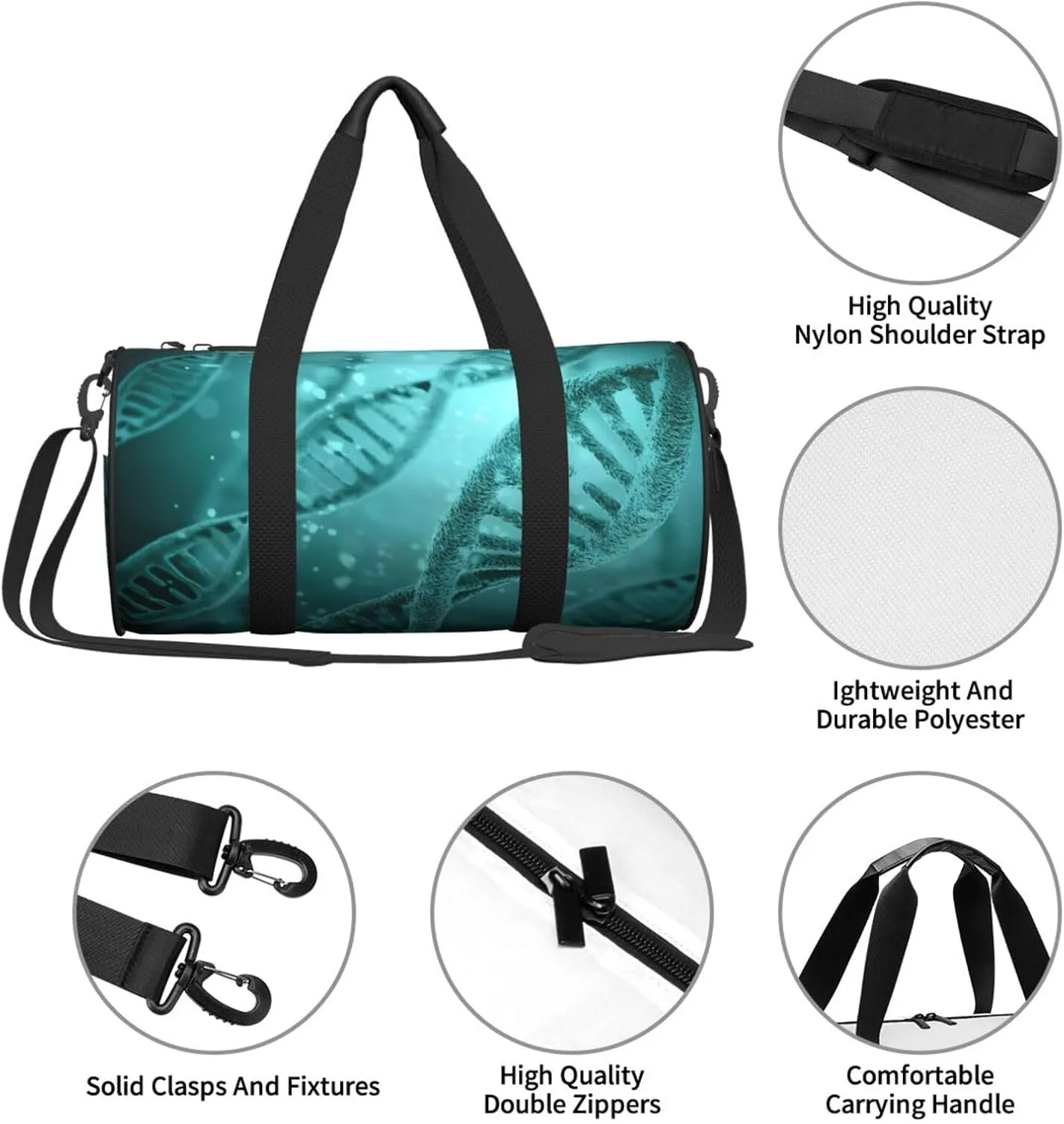 Travel Duffle Bag for Men Women, Science Biology Digital Dna Duffle Bags for Sport Gym Overnight Luggage