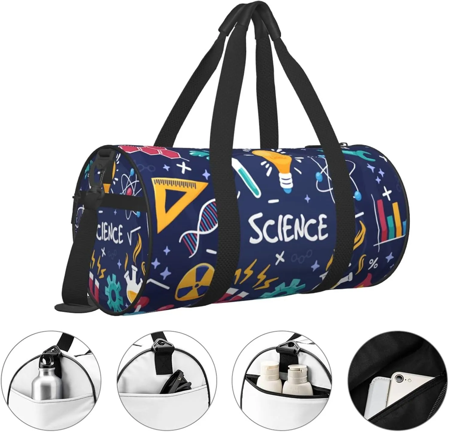 Travel Duffle Bag for Men Women, Science Education Blue Duffle Bags for Sport Gym Overnight Luggage