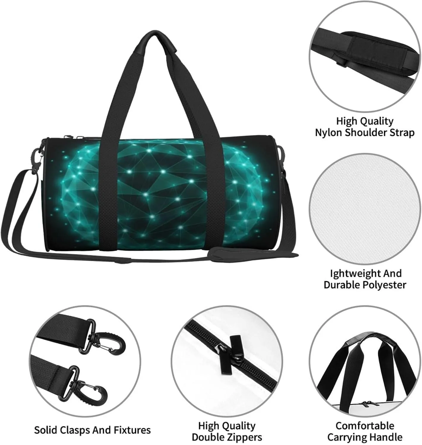 Travel Duffle Bag for Men Women, Sphere Polygonal Dot Web Network Duffle Bags for Sport Gym Overnight Luggage