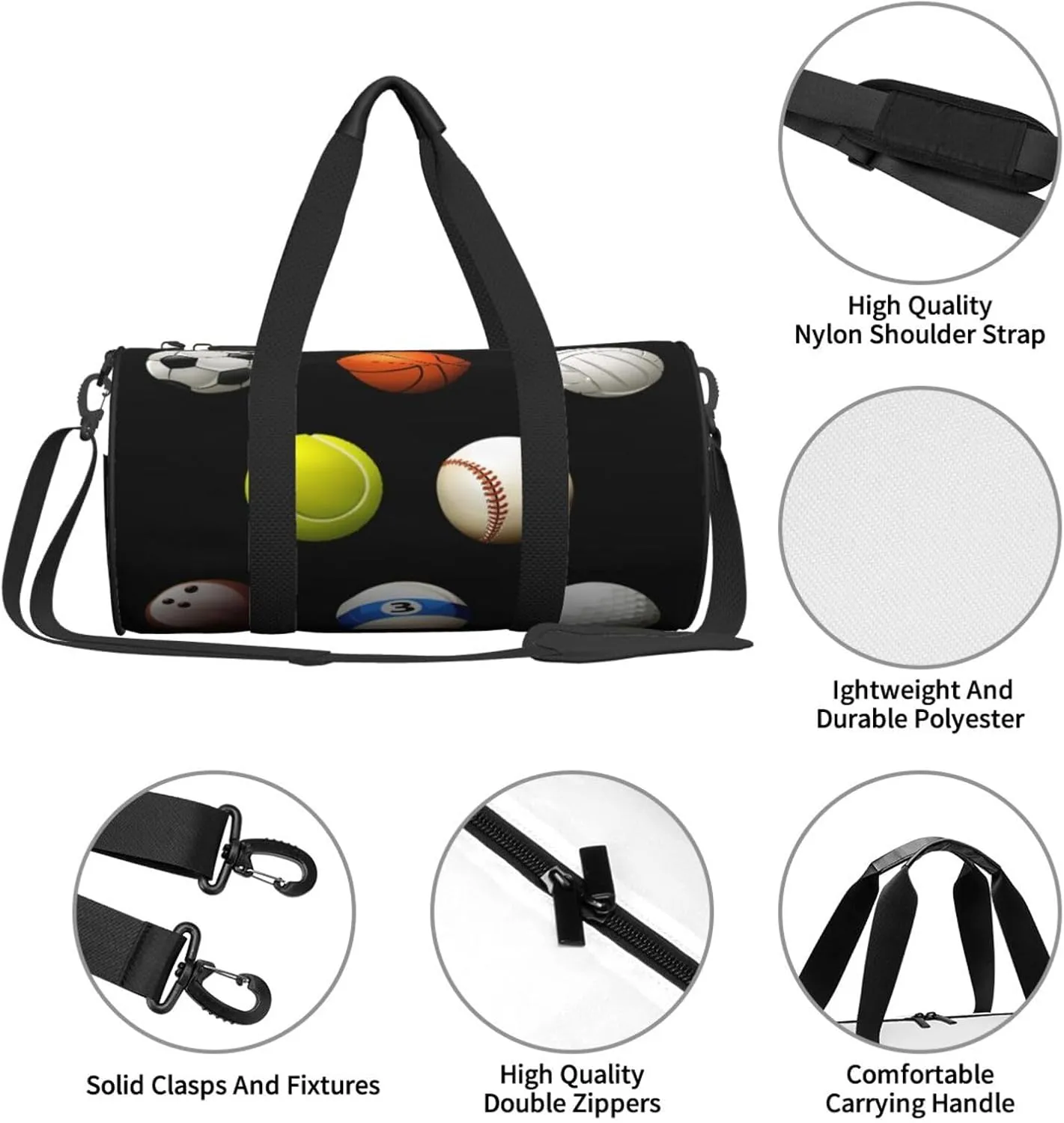 Travel Duffle Bag for Men Women, Sport Balls Duffle Bags for Sport Gym Overnight Luggage