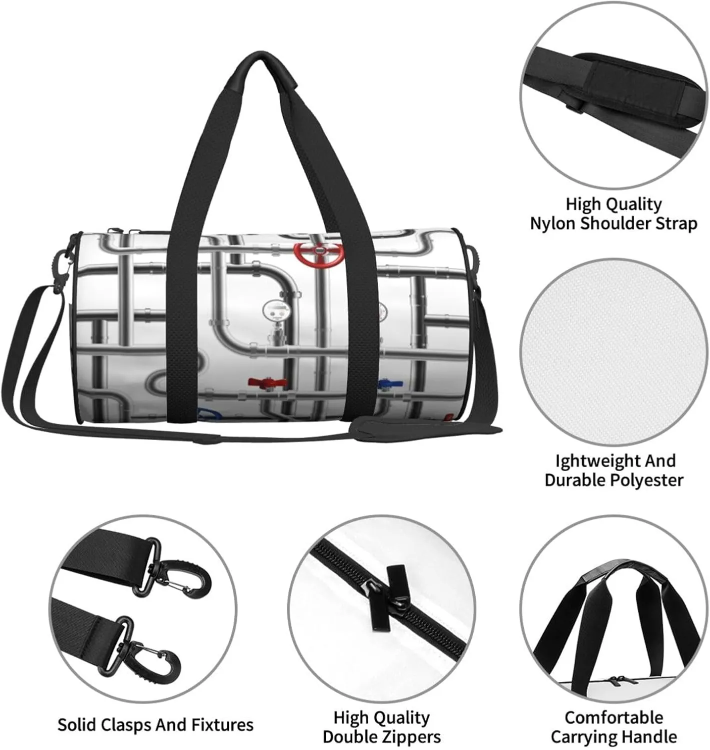 Travel Duffle Bag for Men Women, Steel Pipeline Duffle Bags for Sport Gym Overnight Luggage