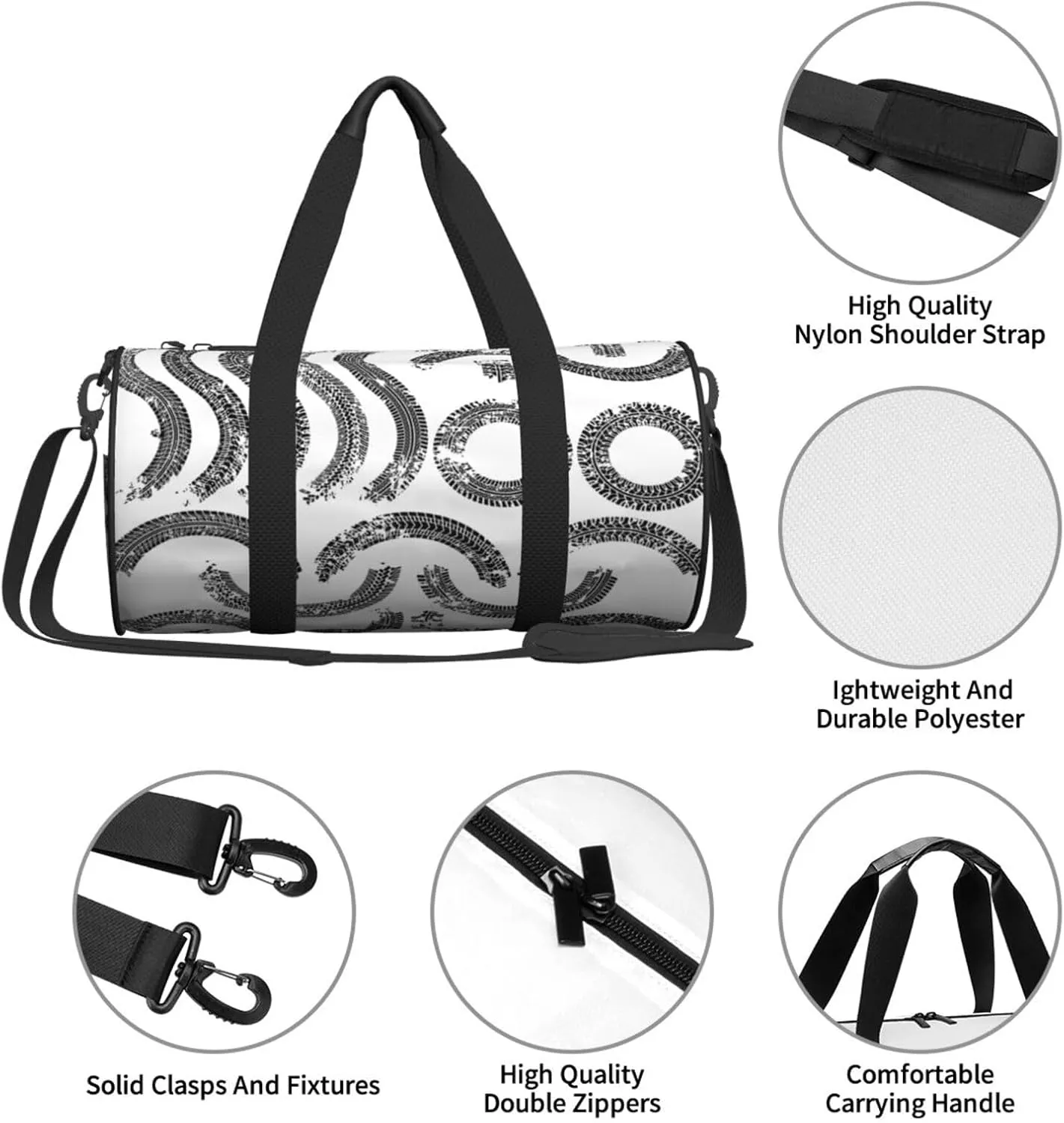 Travel Duffle Bag for Men Women, Tire Traces Duffle Bags for Sport Gym Overnight Luggage