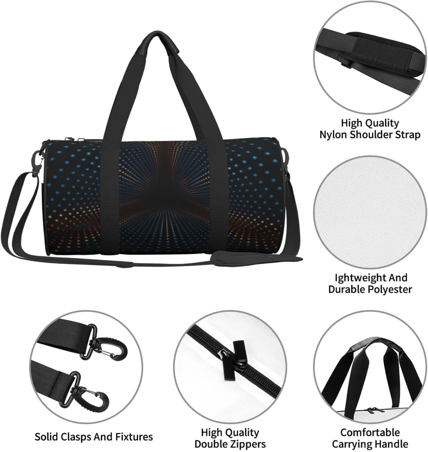 Travel Duffle Bag for Men Women, Triangular Polka Dots Tunnel Duffle Bags for Sport Gym Overnight Luggage
