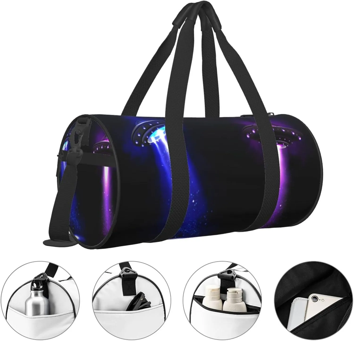 Travel Duffle Bag for Men Women, Ufo Alien Space Ships Duffle Bags for Sport Gym Overnight Luggage