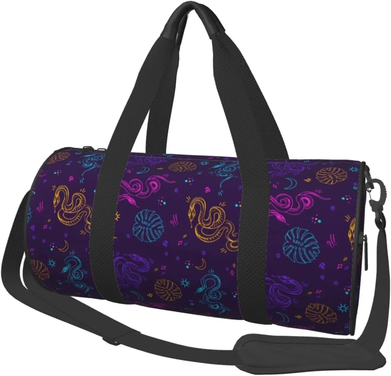 Travel Duffle Bag, Gothic Colorful Snake Monstera Sports Gym Bag for Women Men, Carry On Bag Weekender Overnight Duffel Bag, Personal Item Travel Bag