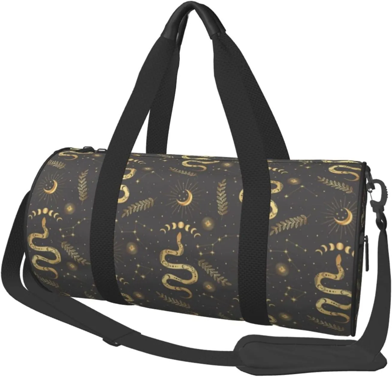 Travel Duffle Bag, Gothic Funny Golden Snake Moon Sports Gym Bag for Women Men, Carry On Bag Weekender Overnight Duffel Bag, Personal Item Travel Bag