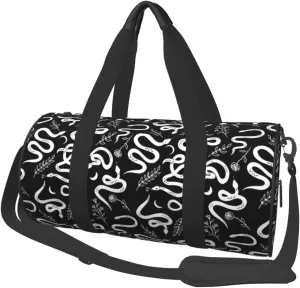 Travel Duffle Bag, Sketch Simple White Snake Sports Gym Bag for Women Men, Carry On Bag Weekender Overnight Duffel Bag, Personal Item Travel Bag