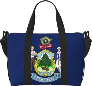 Travel Duffle Bag Weekender Bag Carry On Tote Bag Sport Gym Bag for Women Men Maine State Flag Print
