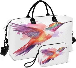 Travel Duffle Bag Weekender Bags Overnight Bag with Toiletry Bag Gym Duffel Bag Colorful Hummingbird for Travel Business Trips Sport