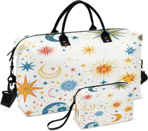 Travel Duffle Bag Weekender Bags Overnight Bag with Toiletry Bag Gym Duffel Bag Mystical Stars and Moons for Travel Business Trips Sport