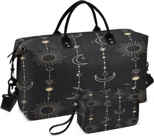 Travel Duffle Bag Weekender Bags Overnight Bag with Toiletry Bag Gym Duffel Bag Sun Moon Stars Witch for Travel Business Trips Sport