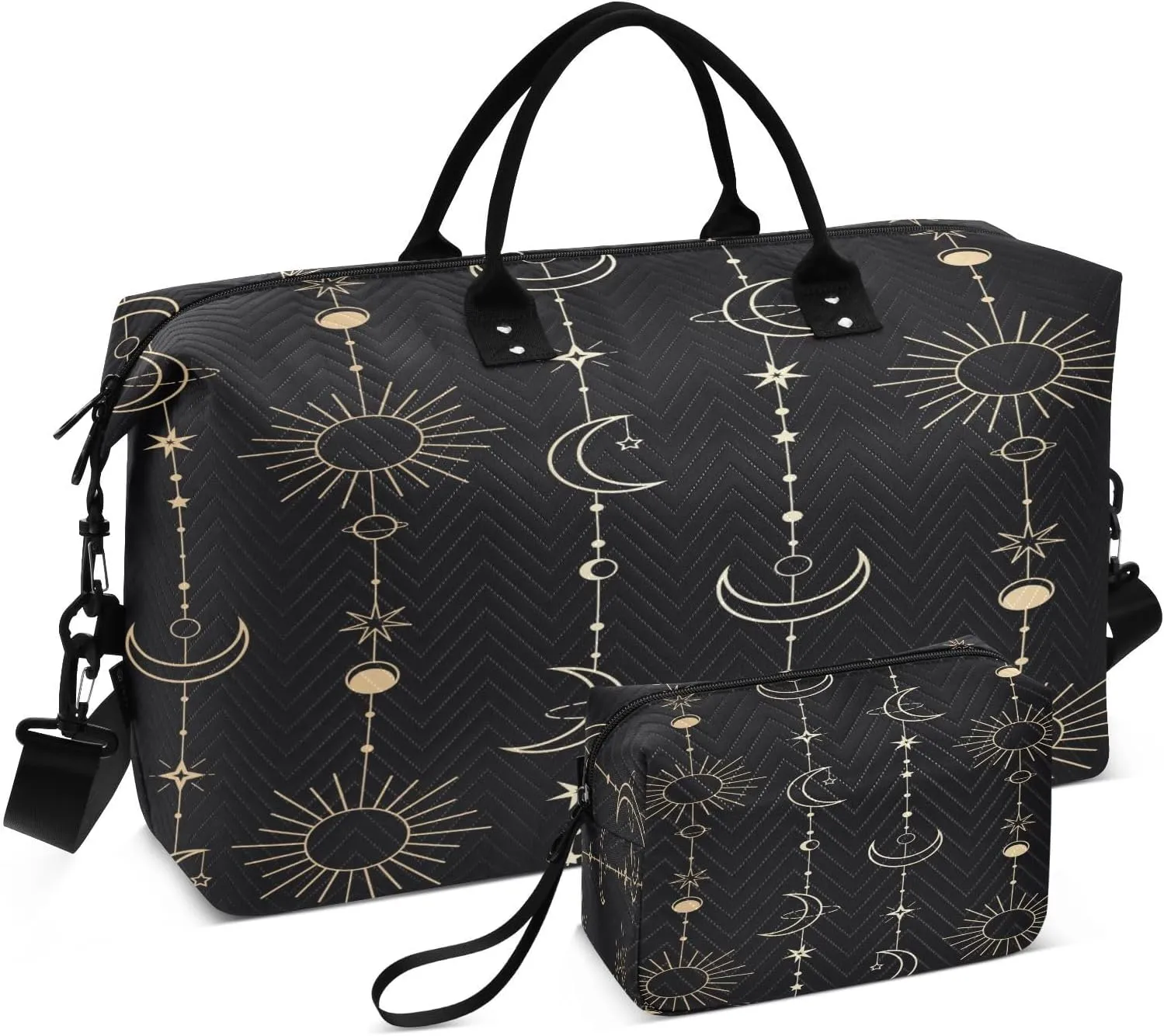 Travel Duffle Bag Weekender Bags Overnight Bag with Toiletry Bag Gym Duffel Bag Sun Moon Stars Witch for Travel Business Trips Sport