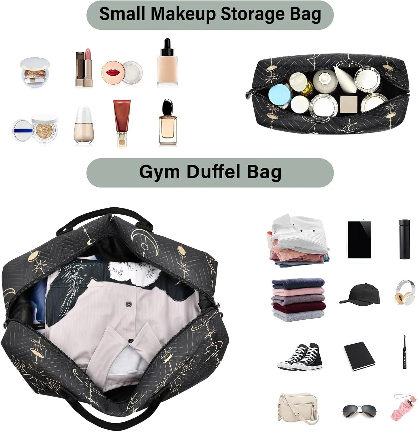 Travel Duffle Bag Weekender Bags Overnight Bag with Toiletry Bag Gym Duffel Bag Sun Moon Stars Witch for Travel Business Trips Sport