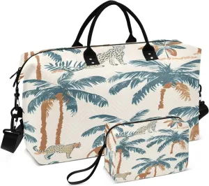 Travel Duffle Bag Weekender Bags Overnight Bag with Toiletry Bag Gym Duffel Bag Tropical Palm Tree Asian Leopard for Travel Business Trips Sport