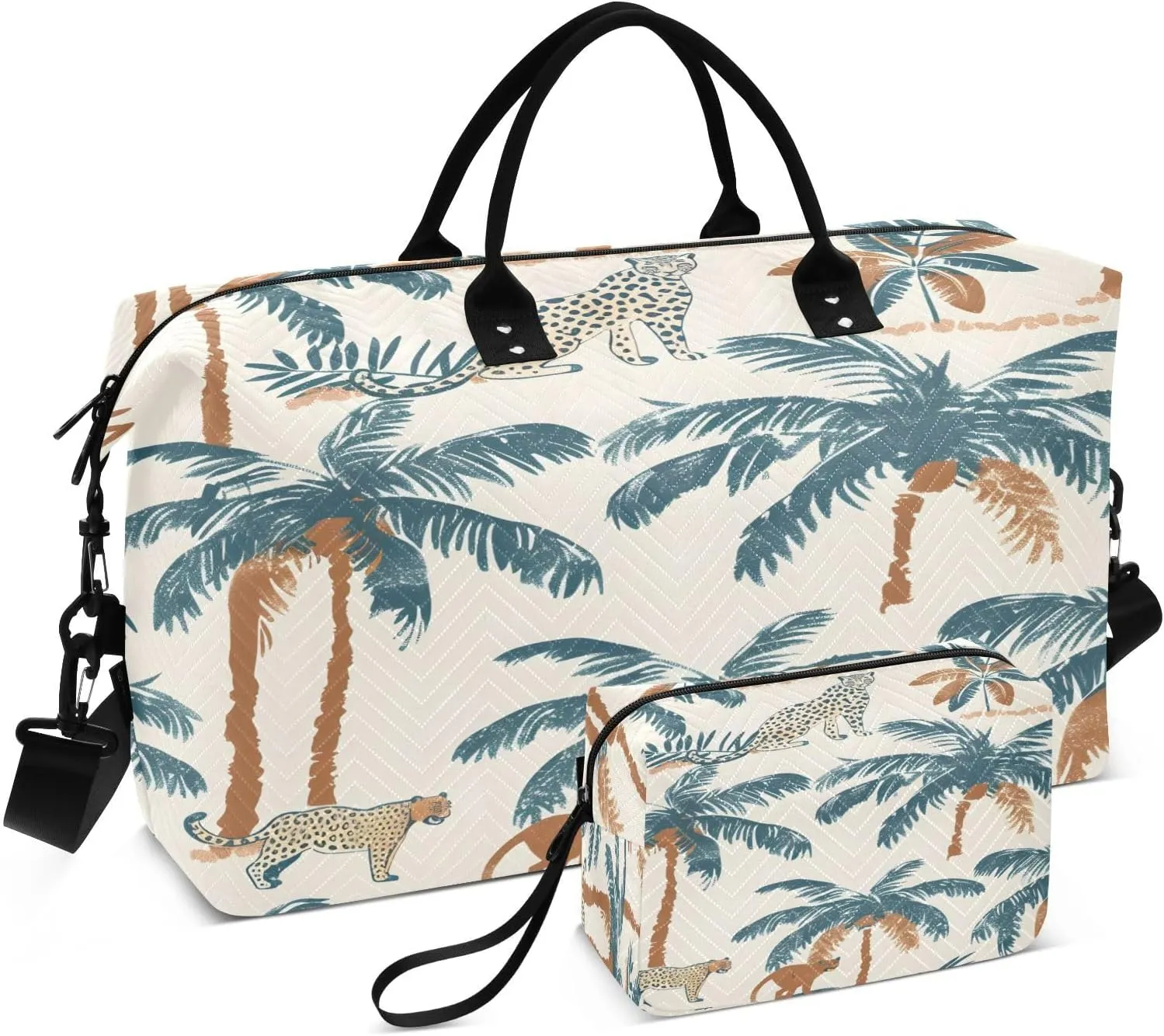 Travel Duffle Bag Weekender Bags Overnight Bag with Toiletry Bag Gym Duffel Bag Tropical Palm Tree Asian Leopard for Travel Business Trips Sport