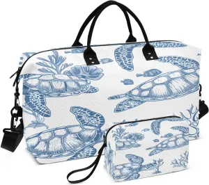 Travel Duffle Bag Weekender Bags Overnight Bag with Toiletry Bag Gym Duffel Bag Turtle and Seaweed for Travel Business Trips Sport