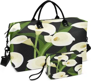 Travel Duffle Bag Weekender Bags Overnight Bag with Toiletry Bag Gym Duffel Bag White Calla Lilies for Travel Business Trips Sport