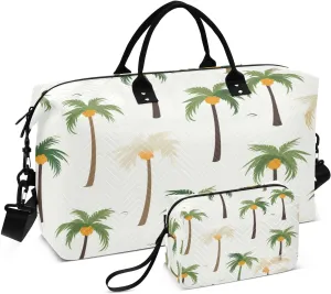 Travel Duffle Bag Weekender Bags Overnight Bag with Toiletry Bag Gym Duffel Bag White Green Coconut Tree for Travel Business Trips Sport