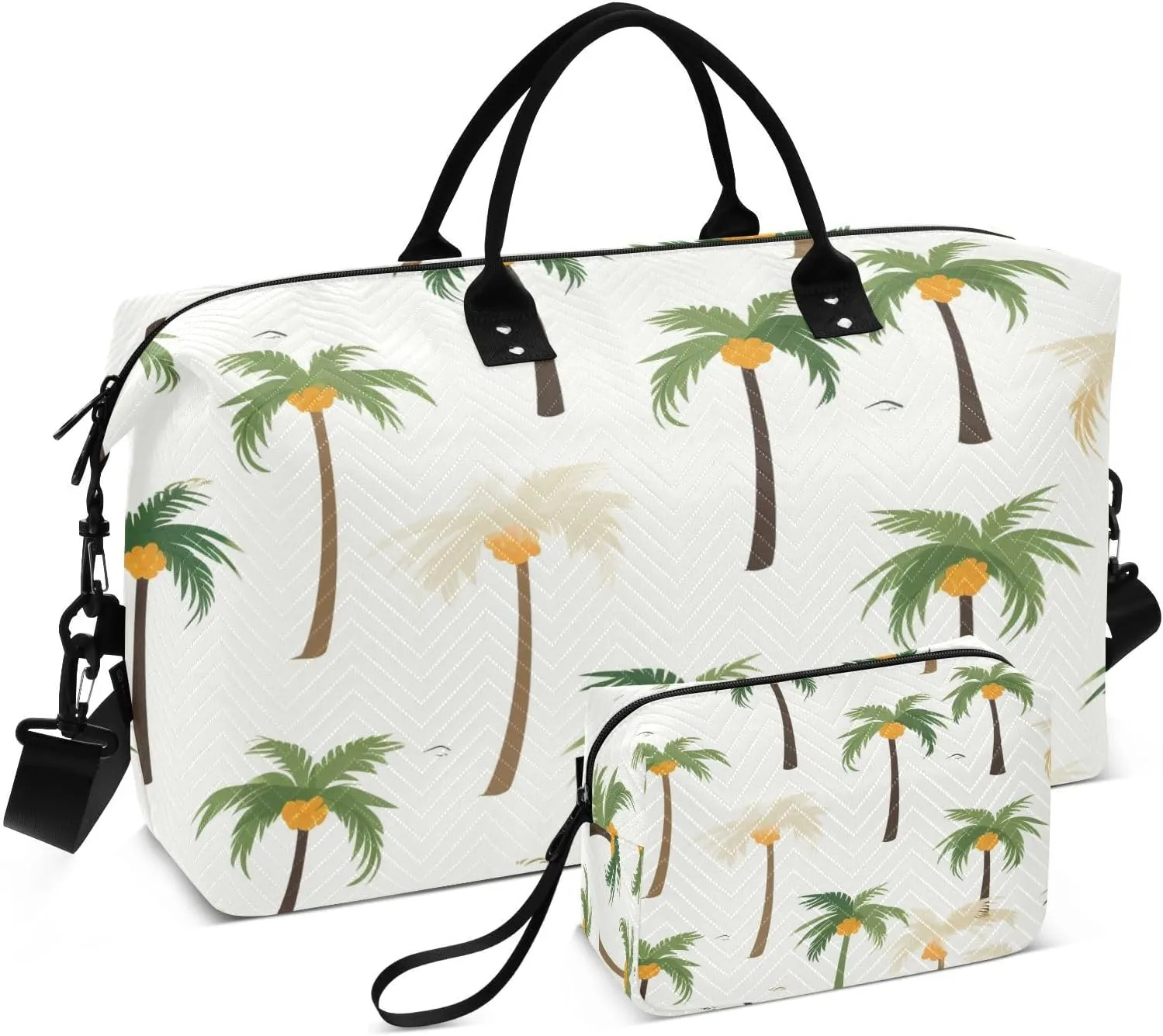 Travel Duffle Bag Weekender Bags Overnight Bag with Toiletry Bag Gym Duffel Bag White Green Coconut Tree for Travel Business Trips Sport