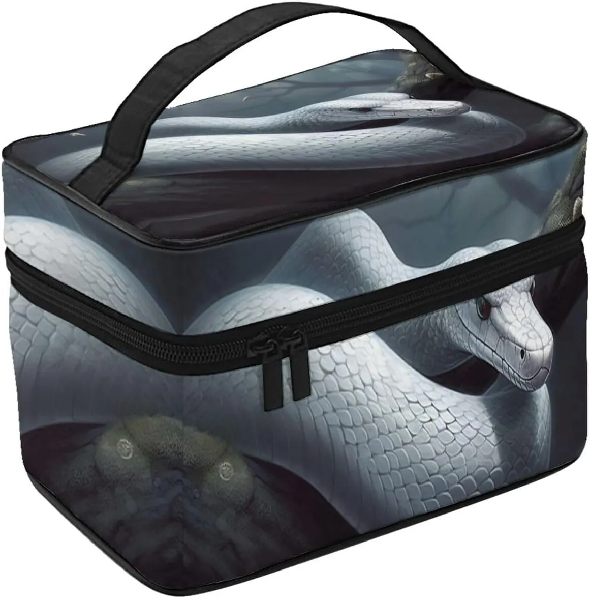 Travel Makeup Bag for Women Portable Cosmetic Bags Large Capacity Toiletry Bag White Snake Make up Organizer with Handle Travel Essentials Cosmetic Bag Case Organizer