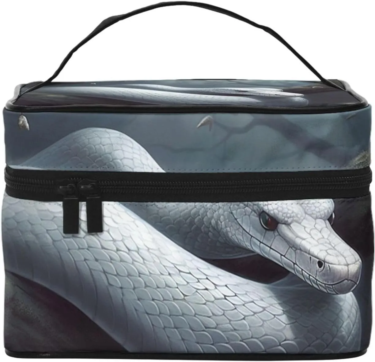 Travel Makeup Bag for Women Portable Cosmetic Bags Large Capacity Toiletry Bag White Snake Make up Organizer with Handle Travel Essentials Cosmetic Bag Case Organizer