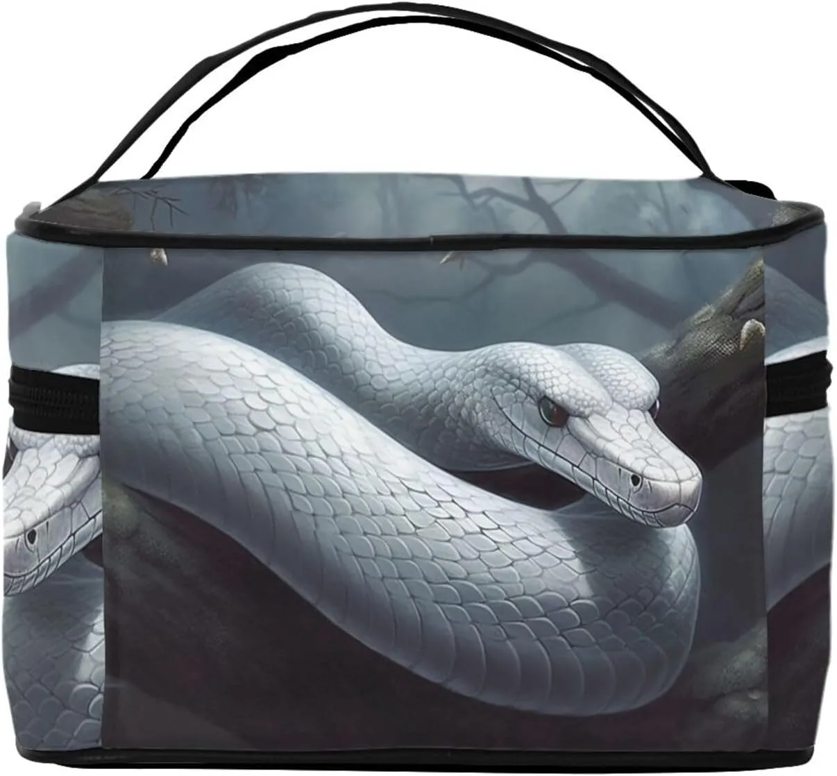 Travel Makeup Bag for Women Portable Cosmetic Bags Large Capacity Toiletry Bag White Snake Make up Organizer with Handle Travel Essentials Cosmetic Bag Case Organizer
