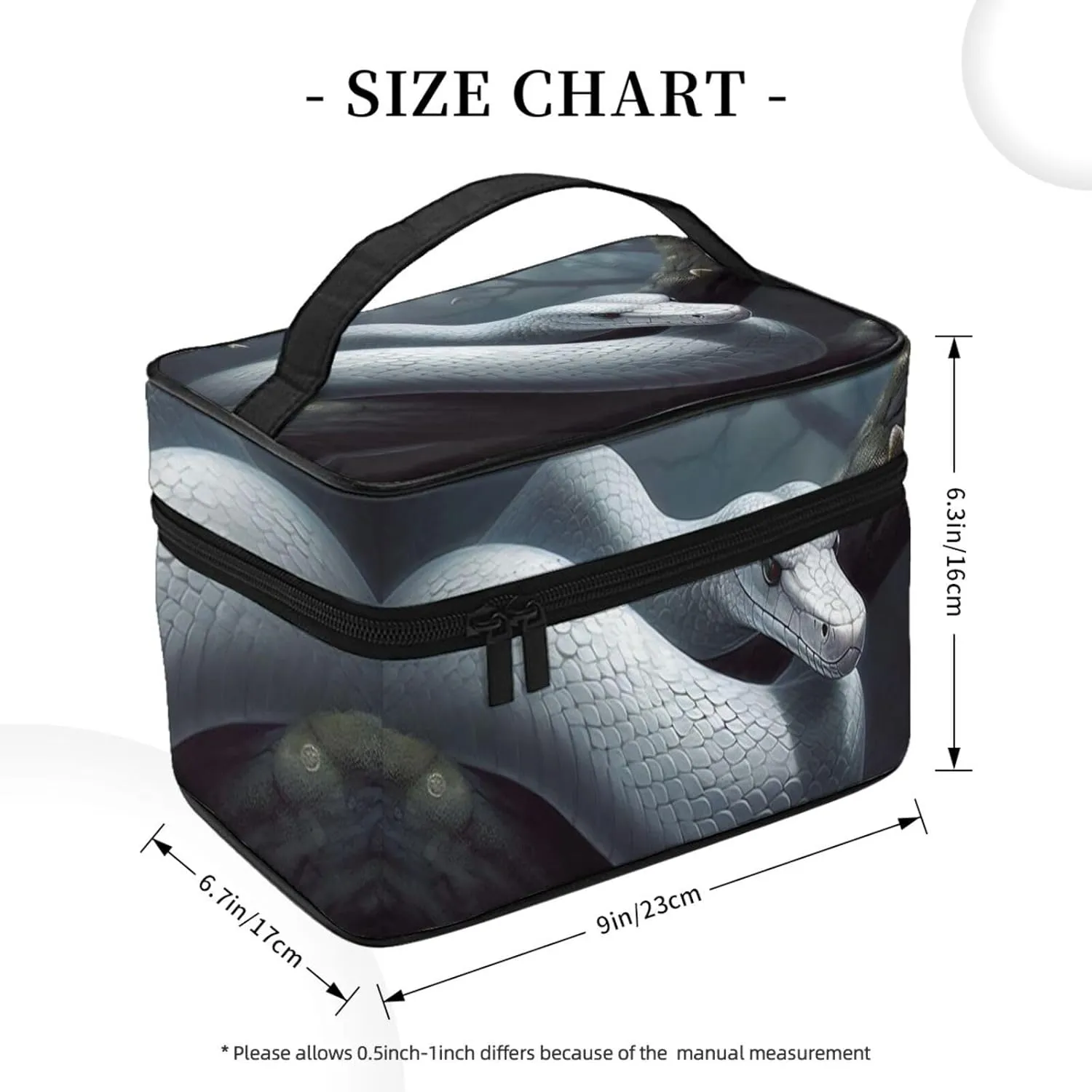 Travel Makeup Bag for Women Portable Cosmetic Bags Large Capacity Toiletry Bag White Snake Make up Organizer with Handle Travel Essentials Cosmetic Bag Case Organizer