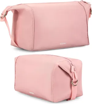 Travel Toiletry Bag, 5.5L Large Capacity with Side Clips for Adjustable Sizing, Premium Nylon, Water Resistant, Cosmetic Bag, Stylish, Full-Size Bottles, Makeup Bag, Unisex (Pink)