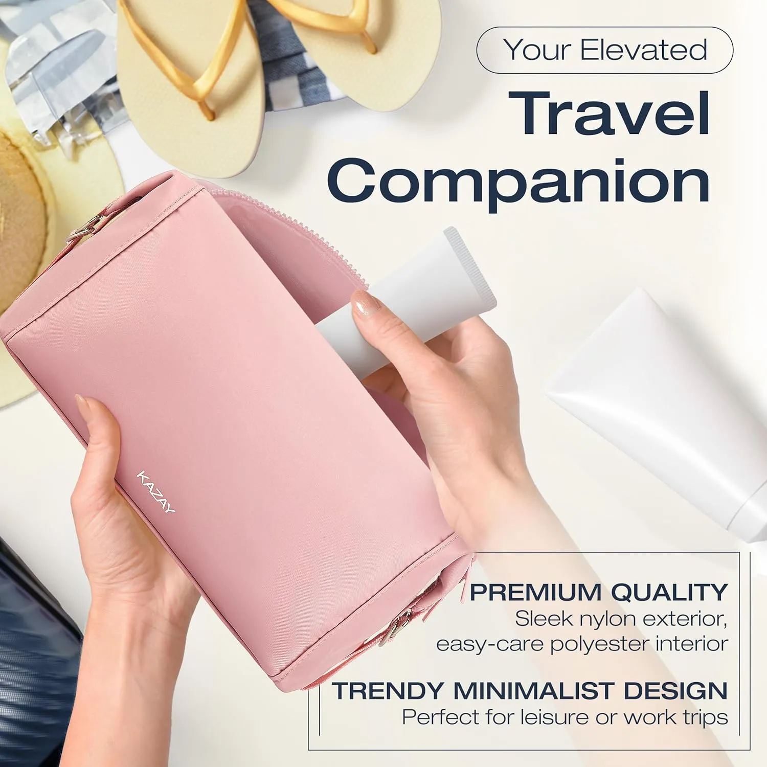 Travel Toiletry Bag, 5.5L Large Capacity with Side Clips for Adjustable Sizing, Premium Nylon, Water Resistant, Cosmetic Bag, Stylish, Full-Size Bottles, Makeup Bag, Unisex (Pink)